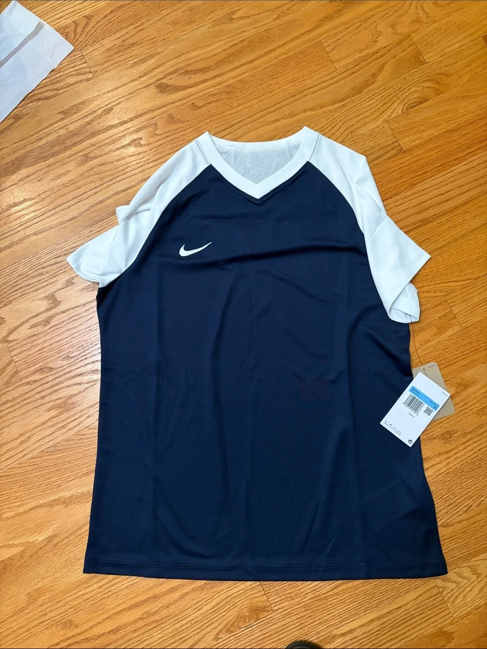 Nike Navy and White V‑Neck Raglan Athletic Shirt